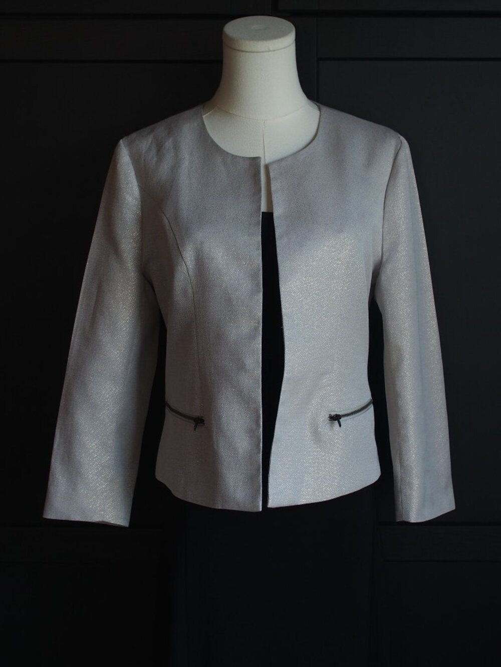 Jessica | London Shimmer Collarless Open-Front Blazer